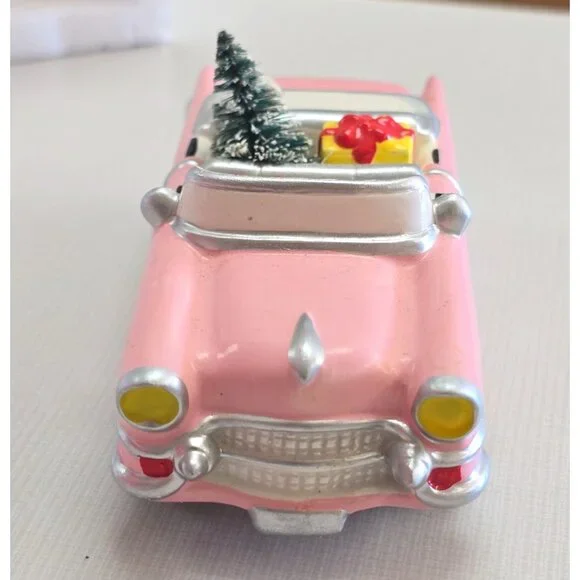 Department 56 Snow Village Christmas Cadillac Handpainted Ceramic Pink Car Decor - Picture 5 of 8